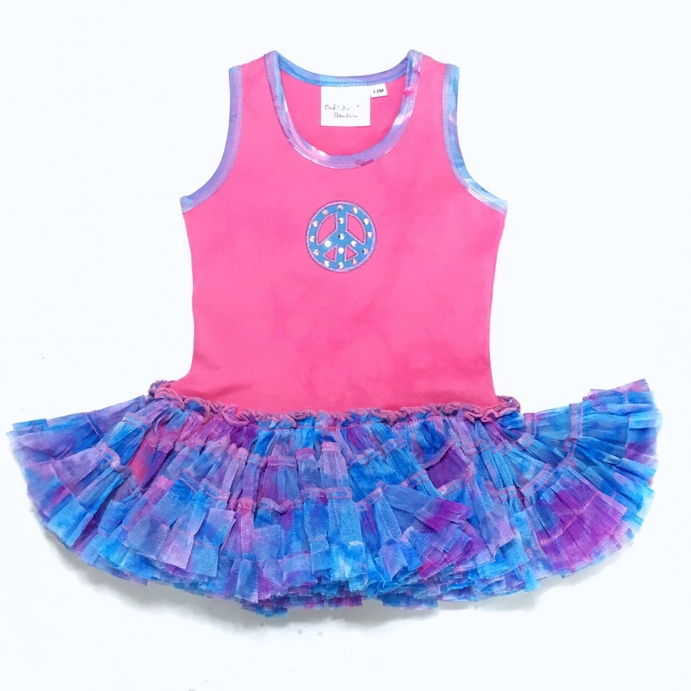 🆕 Ooh La La Couture Pink Blue Peace Sign Tutu Dress
